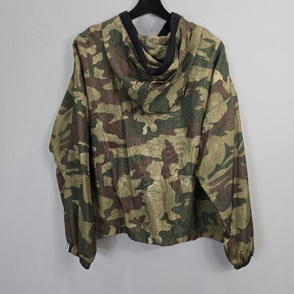 Adidas Trefoil Windbreaker Jacket L Camo Full Zip Hoodie Cropped Baggy Gorpcore‎ - Picture 7 of 16